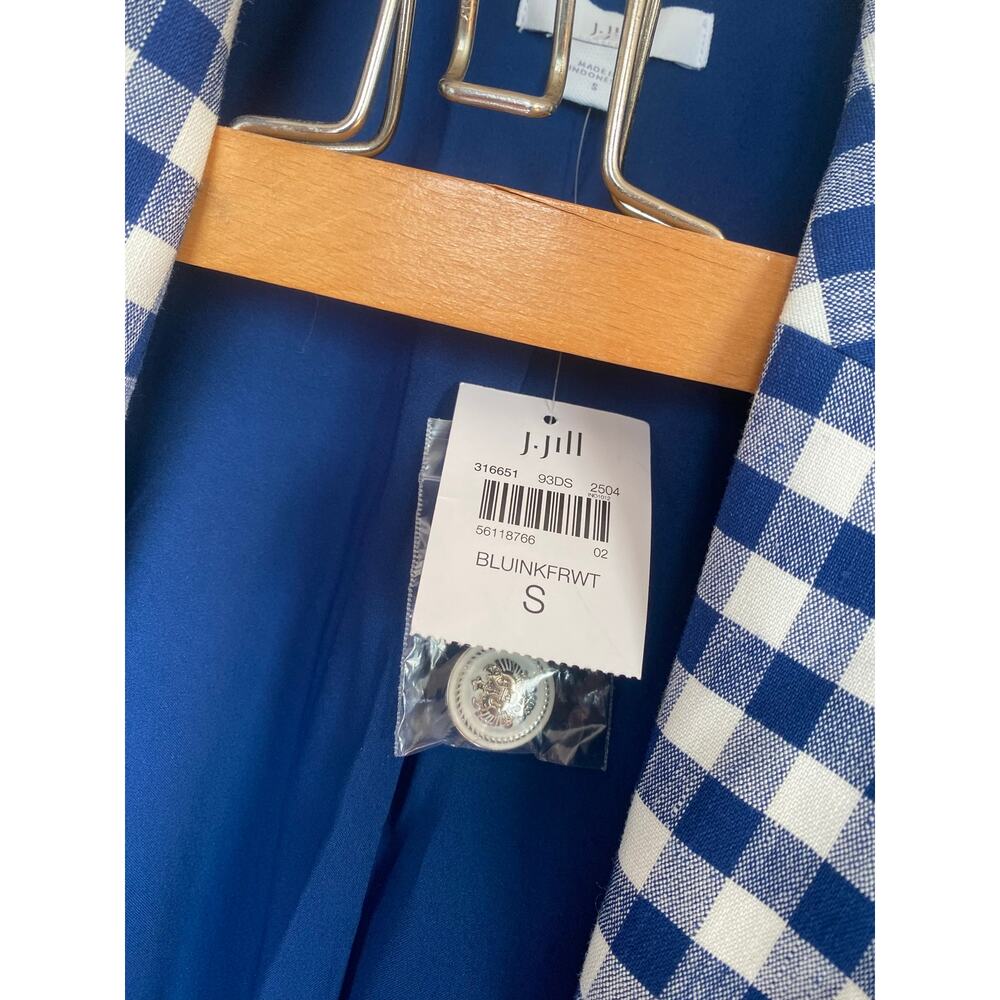 NWT J.Jill navy white gingham double breasted linen blend blazer sz S coastal - Picture 3 of 4